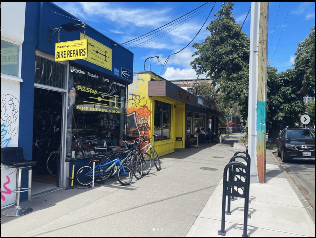 Front exterior of Pit Stop Bike Repair Shop in Victoria, BC